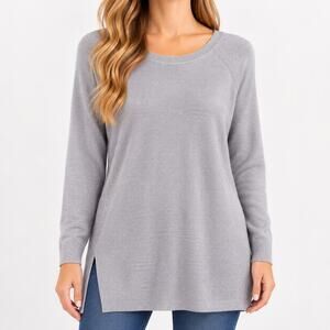 J. Jill Womens L Gray Ribbed Long Sleeve Knit Tunic Sweater Minimalist Casual